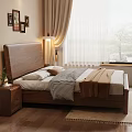 Cozy Bedroom With Wooden Headboard Bedding Blanket Nightstand Table Lamp Wall Art And Natural Light