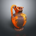 Ancient Clay Vase With Curved Handle And Orange Black Decorative Patterns 3d model