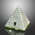 Cartoon Pyramid with Brick Structure Small Door and Green Grass Elements 3d model