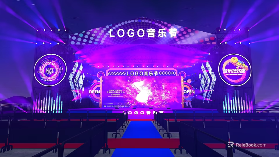 Vibrant Purple Concert Stage Design With LOGO Display And Lighting Effects 3d model 