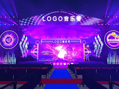 Vibrant Purple Concert Stage Design With LOGO Display And Lighting Effects 3d model