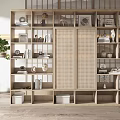 Wooden Display Cabinet With Multiple Shelves Lattice Doors Books Photo Frames And Decorations