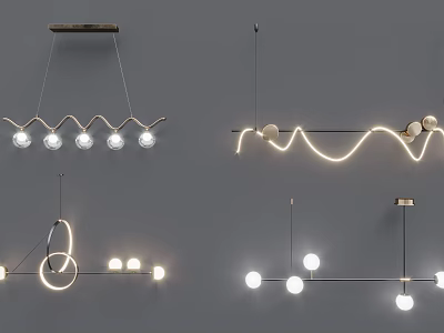 Modern Minimalist Pendant Lights With Various Curved Circular Designs And Spherical Bulbs 3d model