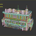 Cyberpunk Style Multi Story Building With Neon Lights And Colorful Graffiti Exterior