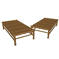 Two Bamboo Benches with Woven Seat and Bamboo Legs Simple Natural Design for Indoor Outdoor