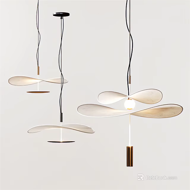 Modern Hanging Chandeliers With White Curved Shades And Metal Supports 3d model 