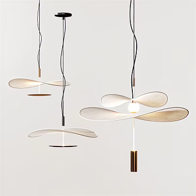 Modern Hanging Chandeliers With White Curved Shades And Metal Supports 3d model
