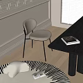 Modern Light Seat Dining Chair With Black Metal Legs Near Table Books On Wood Floor