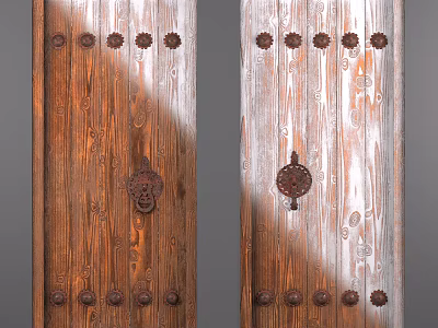 Wooden Swing Door Design With Dual Tone Finish And Decorative Metal Hardware 3d model