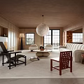 Modern Living Room Interior With Large Windows White Sofa Armchair Coffee Table And Area Rug