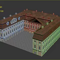 Classical European Architectural Building With Red Roof White Walls And Symmetrical Courtyard