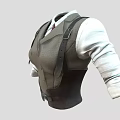 Men's Stylish Attire Featuring Double Breasted Vest White Shirt Red Tie And Leather Suspenders
