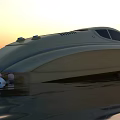 Sleek Modern Luxury Yacht With Black Windows Floating on Calm Water
