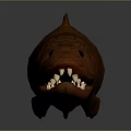 Brown Fish Model With Hair Like Body Texture And Open Mouth Showing Teeth