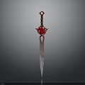 Ornate Fantasy Sword With Red Rose Hilt And Intricate Blade Design