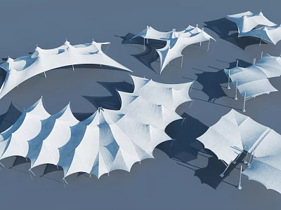 White Geometric Tensile Membrane Structures With Support Frames And Cast Shadows 3d model
