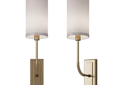 Elegant Modern Wall Sconces With Fabric Cylindrical Shades Brass Bases And Curved Straight Arms 3d model