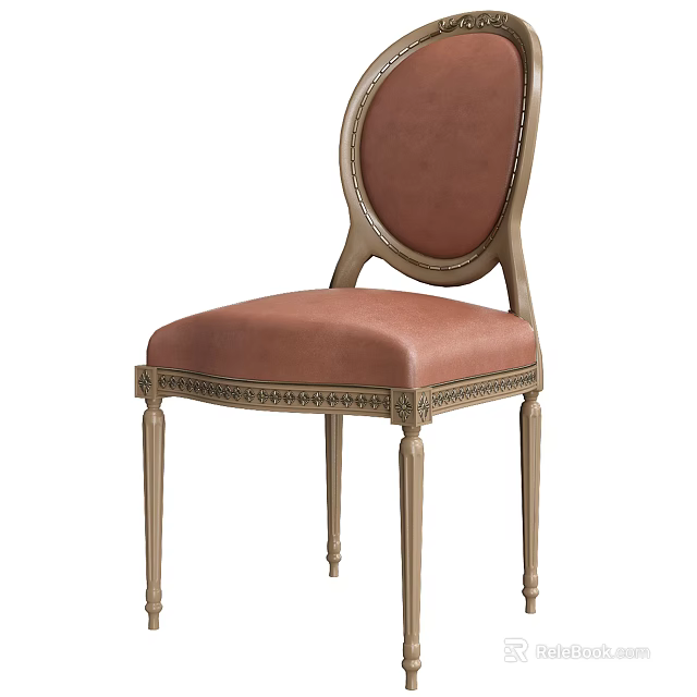 Elegant Classic Dining Chair With Pink Upholstered Seat And Carved Legs 3d model 