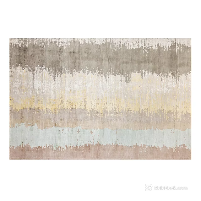 Modern Square Rug With Gray Beige Golden Light Blue Pink Striped Textured Design 3d model 
