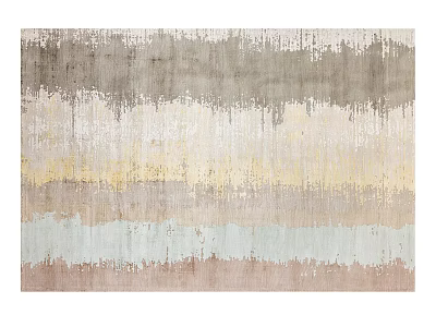 Modern Square Rug With Gray Beige Golden Light Blue Pink Striped Textured Design 3d model