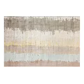 Modern Square Rug With Gray Beige Golden Light Blue Pink Striped Textured Design