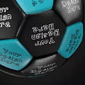 Black And Blue Soccer Ball With White Printed Text As Sports Equipment