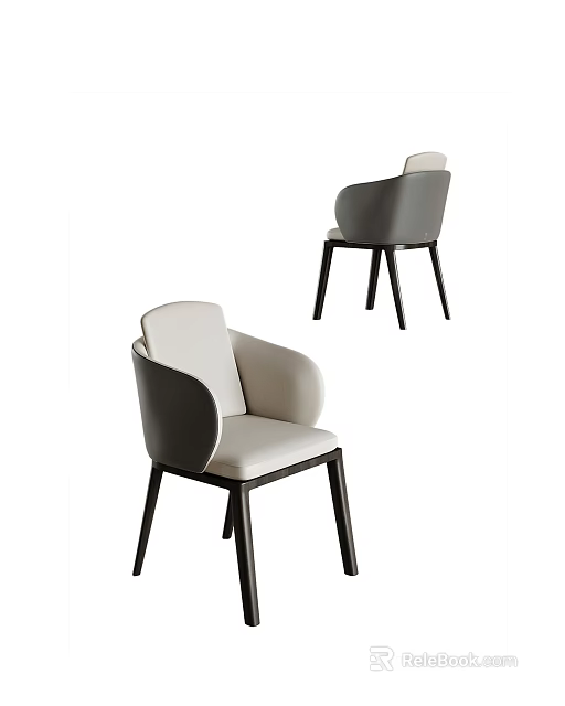 Modern Leisure Chair With Beige And Gray Upholstery Ergonomic Design Wooden Legs 3d model 