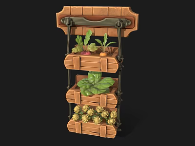 Wall Mounted Wooden Hanging Planter with Multiple Tiers and Various Green Plants for Indoor Decor 3d model