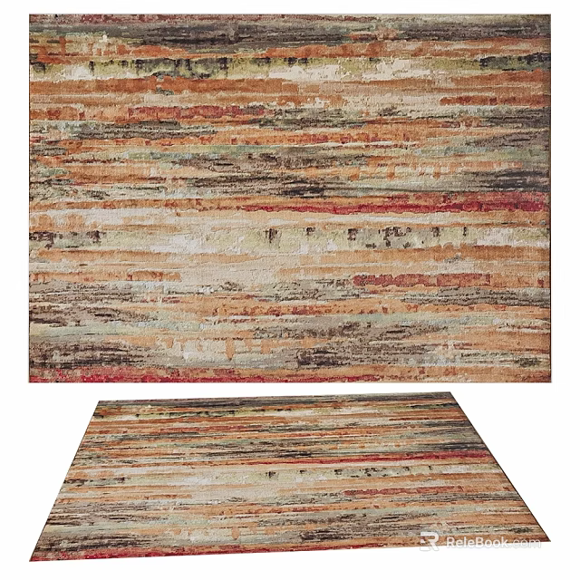 Colorful Striped Pattern Square Area Rug for Living Room Decor 3d model 