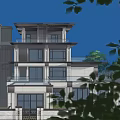 Modern Duplex Villa Exterior Design With Large Windows And Green Lawn