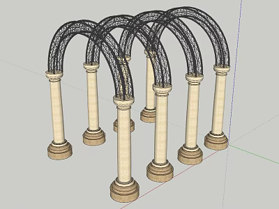 Elegant Classical Pergola Design With Multiple Arches And White Columns On Stone Pedestals 3d model