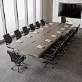 Modern Conference Table With Black Office Chairs Notebooks Large Windows City View And Screen