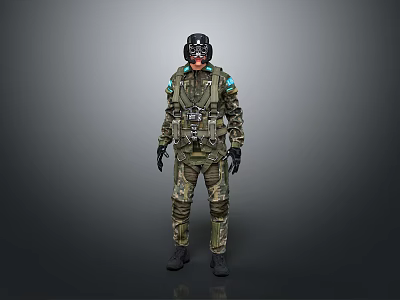 Full Body Military Character in Camouflage Uniform With Helmet Mask and Tactical Gear 3d model