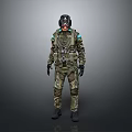 Full Body Military Character in Camouflage Uniform With Helmet Mask and Tactical Gear