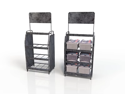 Metal Retail Display Shelving Units With Multiple Shelves Boxes And Top Signboards 3d model