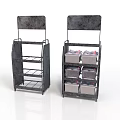 Metal Retail Display Shelving Units With Multiple Shelves Boxes And Top Signboards