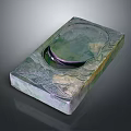 Traditional Hand Carved Stone Inkstone With Greenish Surface Recessed Center And Decorative Patterns