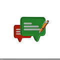 Visual Design Of Red And Green Speech Bubbles With Text Lines And Yellow Pen