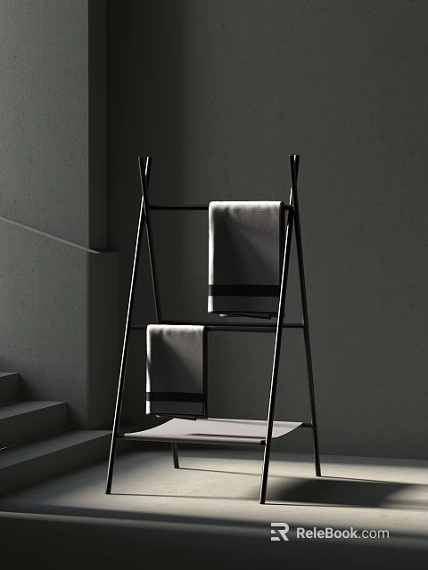 Black Metal Rack Holding Towels In Minimalist Setting 3d model 