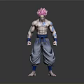 3D Model Male Character Pink Hair Blue Tattoos Blue Belt Torn Pants Muscular Standing Pose