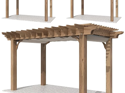 Elegant Wooden Garden Pergola Structure With Natural Wood Posts And Lattice Roof Design 3d model
