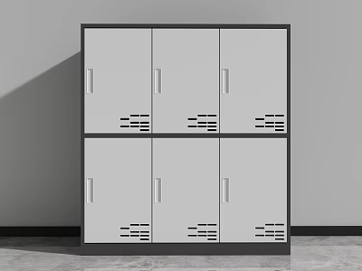 Grey Metal Storage Cabinet With Double Row Three Doors And Ventilation Holes Design 3d model