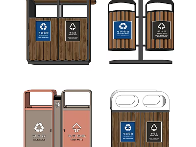 Public Waste Bins With Sorted Recycling Symbols And Colorful Design 3d model