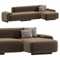 Modern Beige Sectional Sofa Design With Plaid And Solid Decorative Pillows 3d model