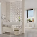 Modern Beauty Hair Salon Interior Featuring Elegant Marble Column Comfortable Sofa And Green Plants