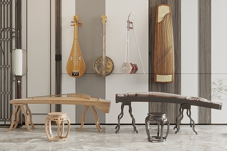 Guzheng Pipa Erhu Musical Instrument Combination 3d model