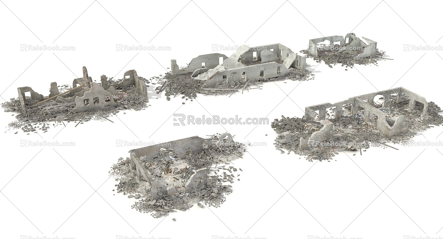 Stone wall wall wall wall broken wall brick wall brick rubble garbage heap Atlantis 3d model