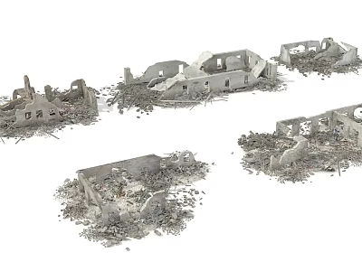 Desolate Destroyed Buildings Ruins Landscape With Scattered Debris And Rubble 3d model