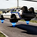 Futuristic Hovering Car With Blue Flames Underneath Lifted Tires On Road