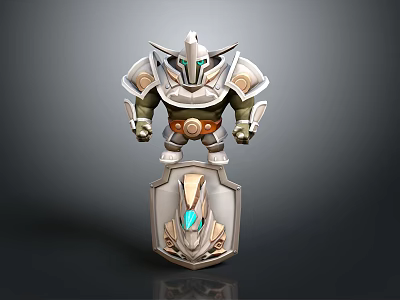 Armored Fantasy Warrior Character With Ornate Shield Blue Gem And Metal Armor Design 3d model